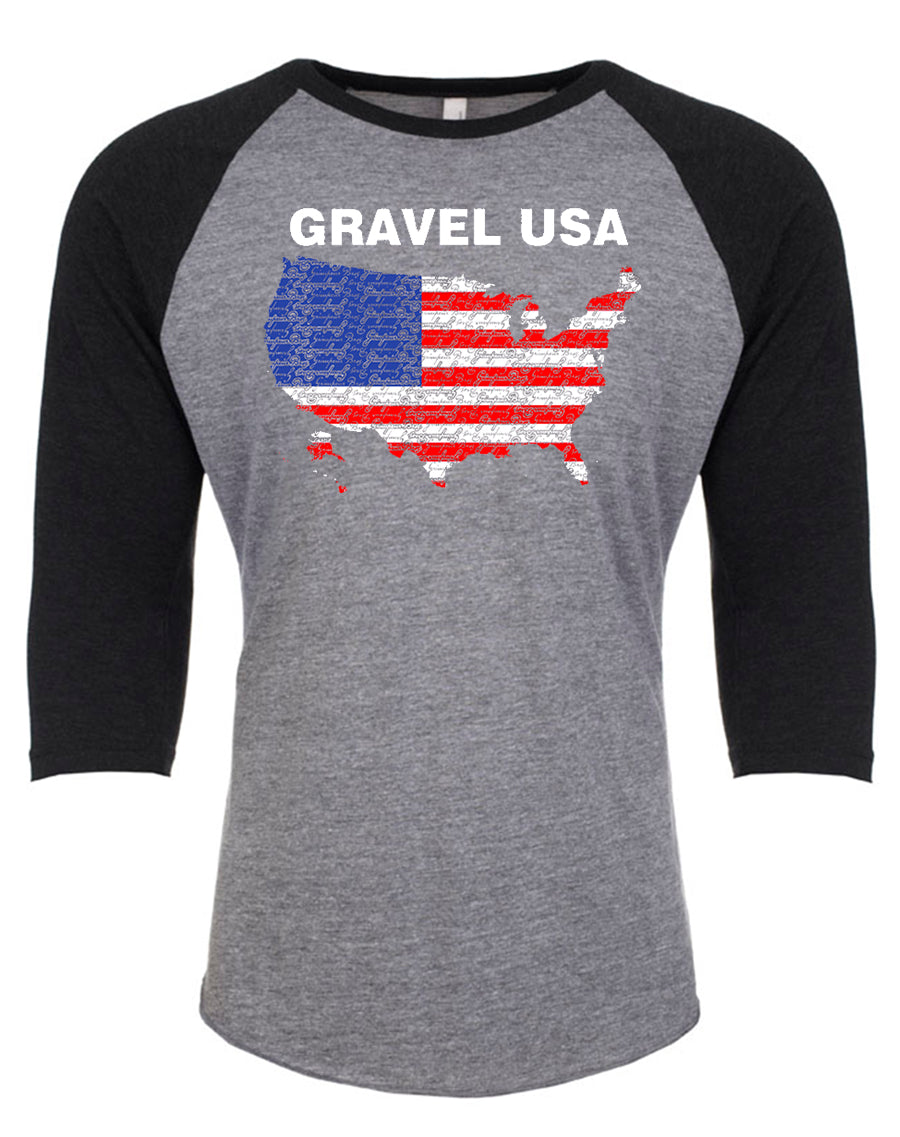 Grimpeur Bros. Gravel USA 2019 3/4 Sleeve Heather Grey T-Shirt